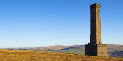 This image: A photograph of Peel Tower on Holcombe Hill.
							 The map: The map has zoomed out to show the North West. Interactive 
							 map markers show photographs of our flagship projects in the region.